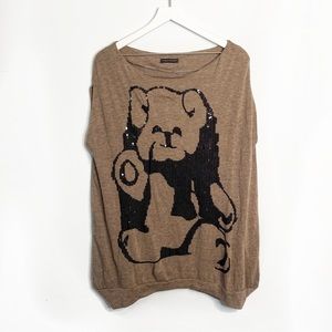 Madness Brown & Black Sequin Bear Knit Tunic Top